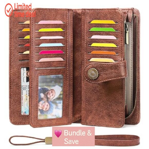 Large Capacity Leather RFID Blocking Bifold Wallet with Zipper Coin Pocket - Picture 3 of 8